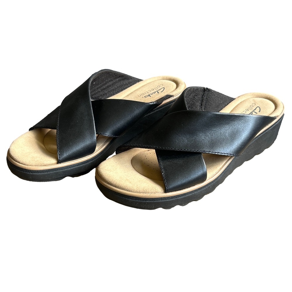Clarks Black Slide Wedges 8.5